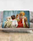 Custom personalized royal renaissance portrait blanket featuring four dogs in regal attire.