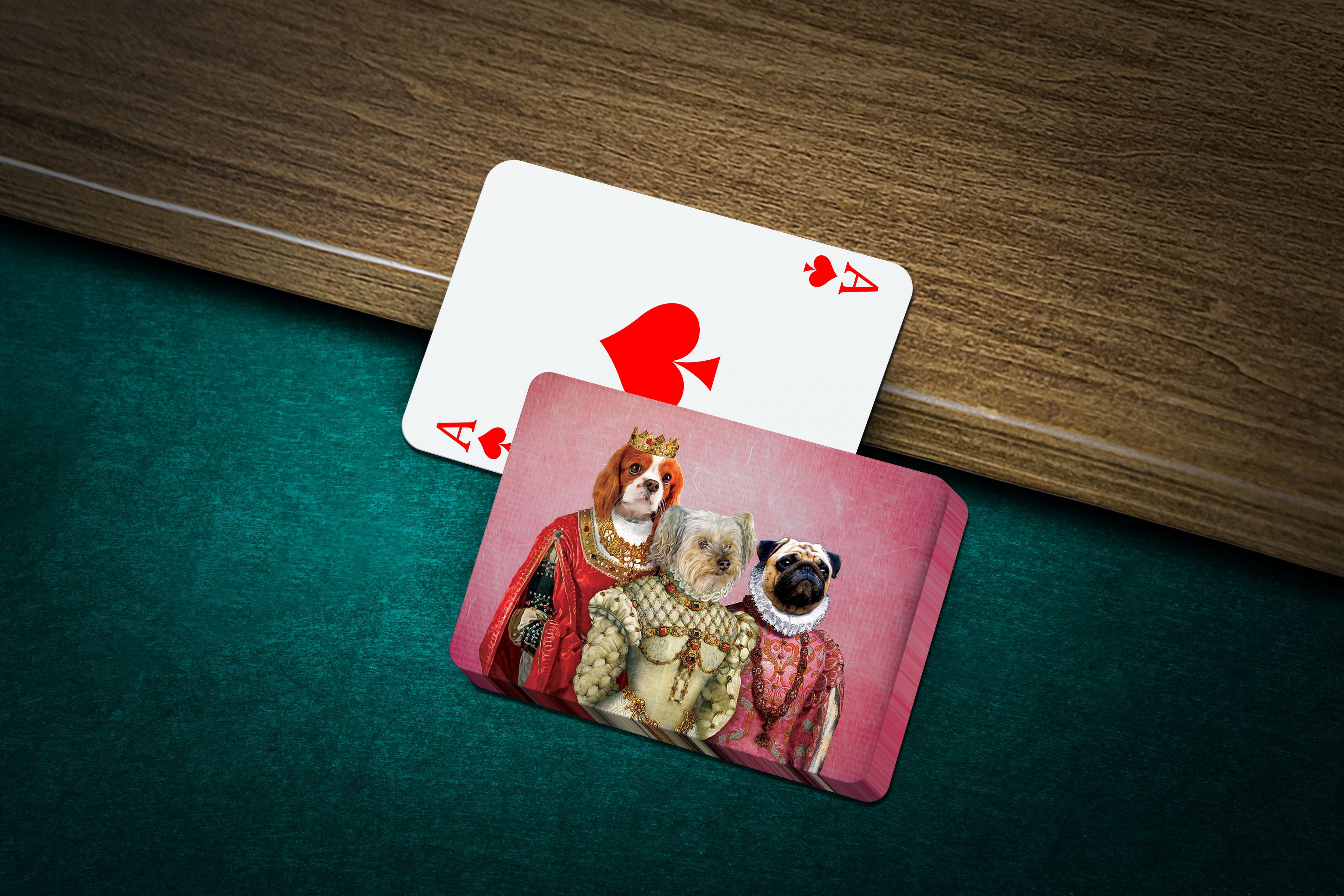 Personalized Royal Ladies playing cards featuring three pets in renaissance portraits.