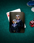 Personalized playing cards featuring two pets, a dog and a bulldog, dressed in sailor costumes.