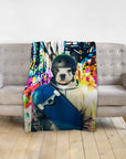 Personalized pet blanket featuring a French Bulldog in a skateboarder portrait style with a colorful graffiti background.