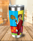 Personalized stainless steel tumbler with a dog in a spy costume, "The Spy Who Humped Me" text.