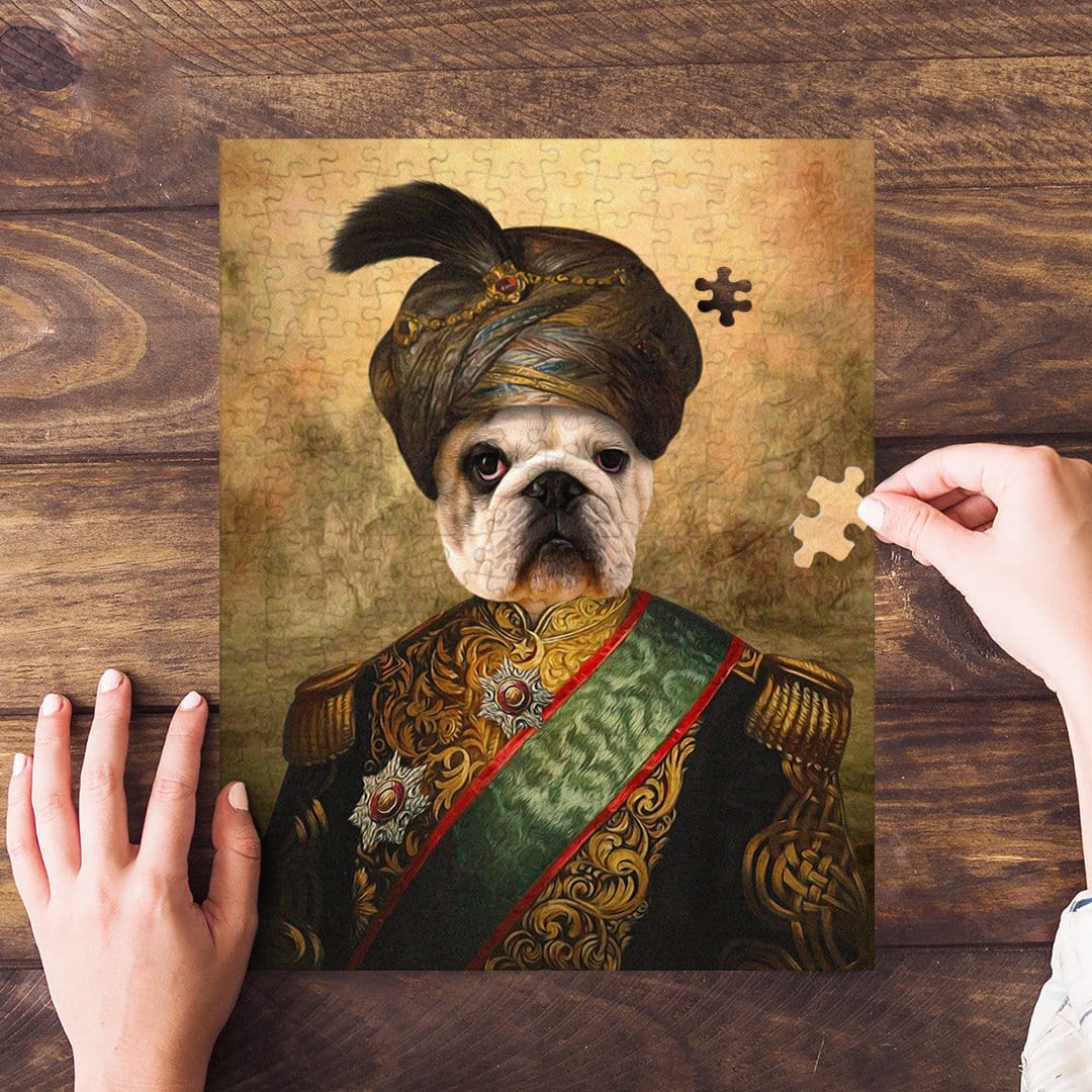 Personalized pet puzzle featuring a French Bulldog in a custom Sultan royal renaissance portrait.