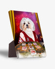 Personalized Shih Tzu pet portrait on a standing canvas, dressed as a tarot reader with cards.