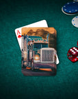 Custom personalized playing cards featuring a golden retriever dog driving a 'Trucker' semi-truck.