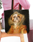 Personalized black tote bag with a custom royal renaissance portrait of a Shih Tzu dog.