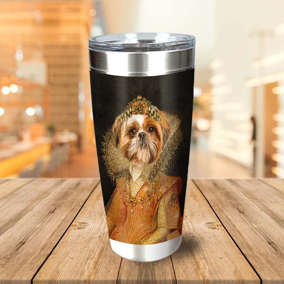 Personalized stainless steel tumbler with a royal renaissance portrait of a Shih Tzu dog.