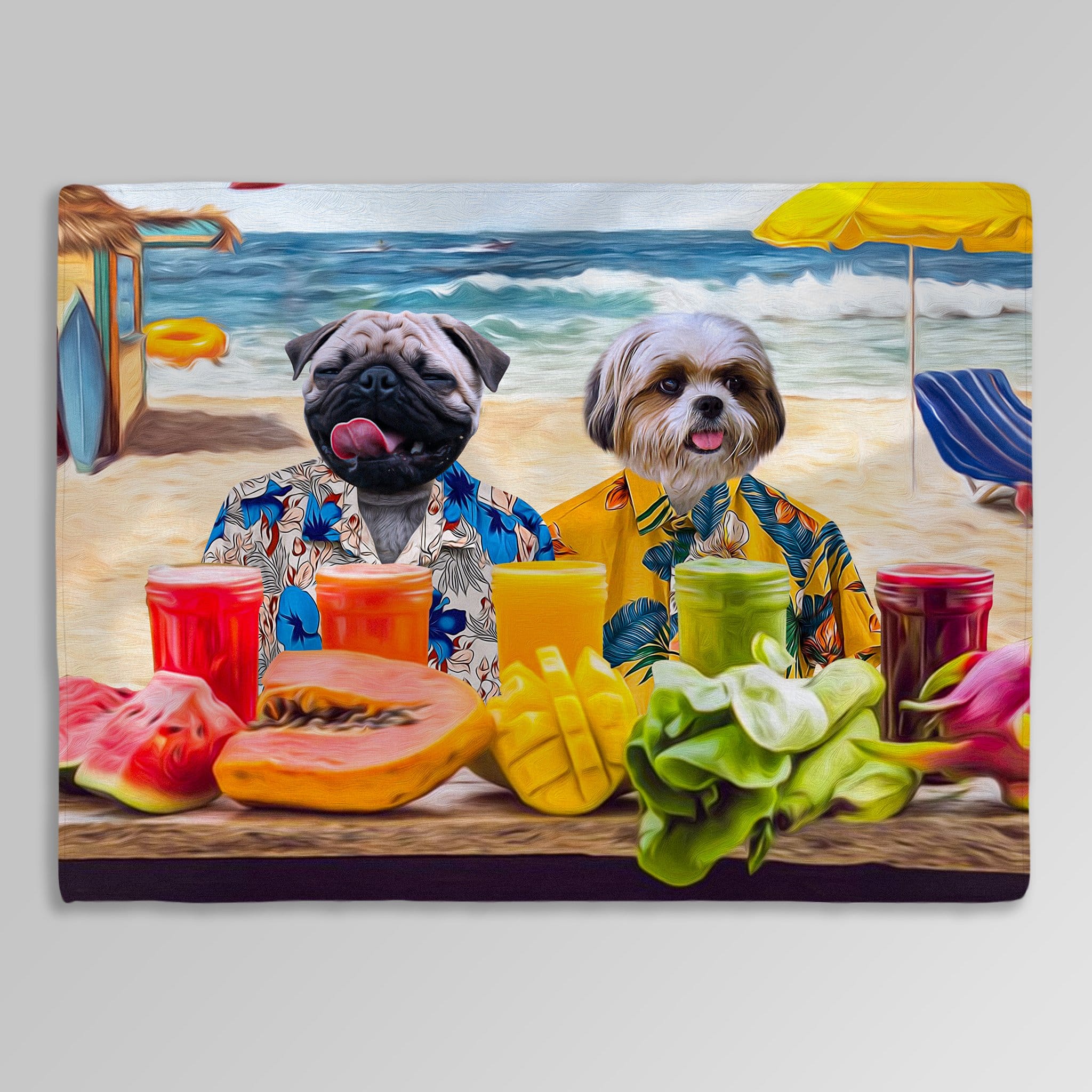 &#39;The Beach Dogs&#39; Personalized 2 Pet Blanket