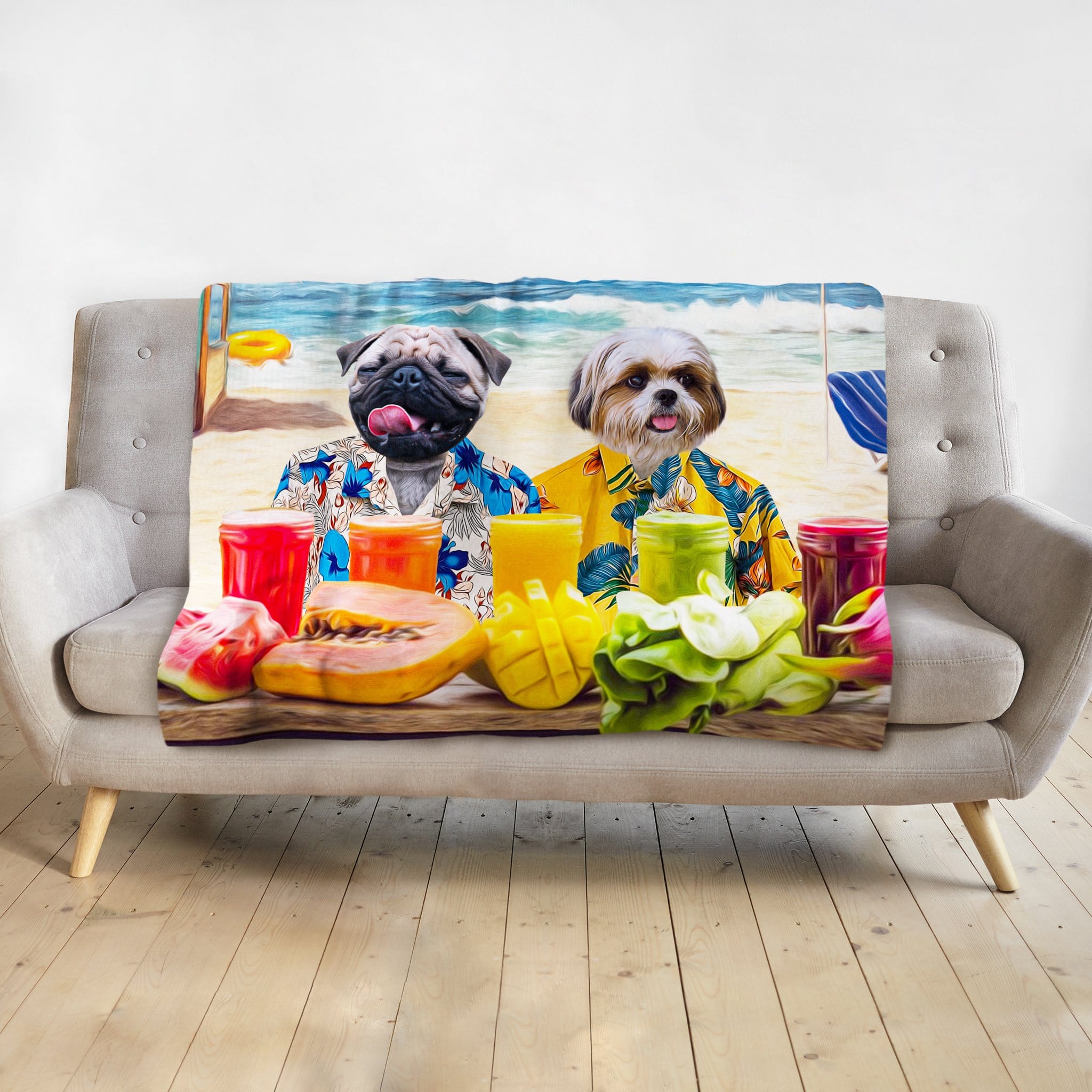 &#39;The Beach Dogs&#39; Personalized 2 Pet Blanket