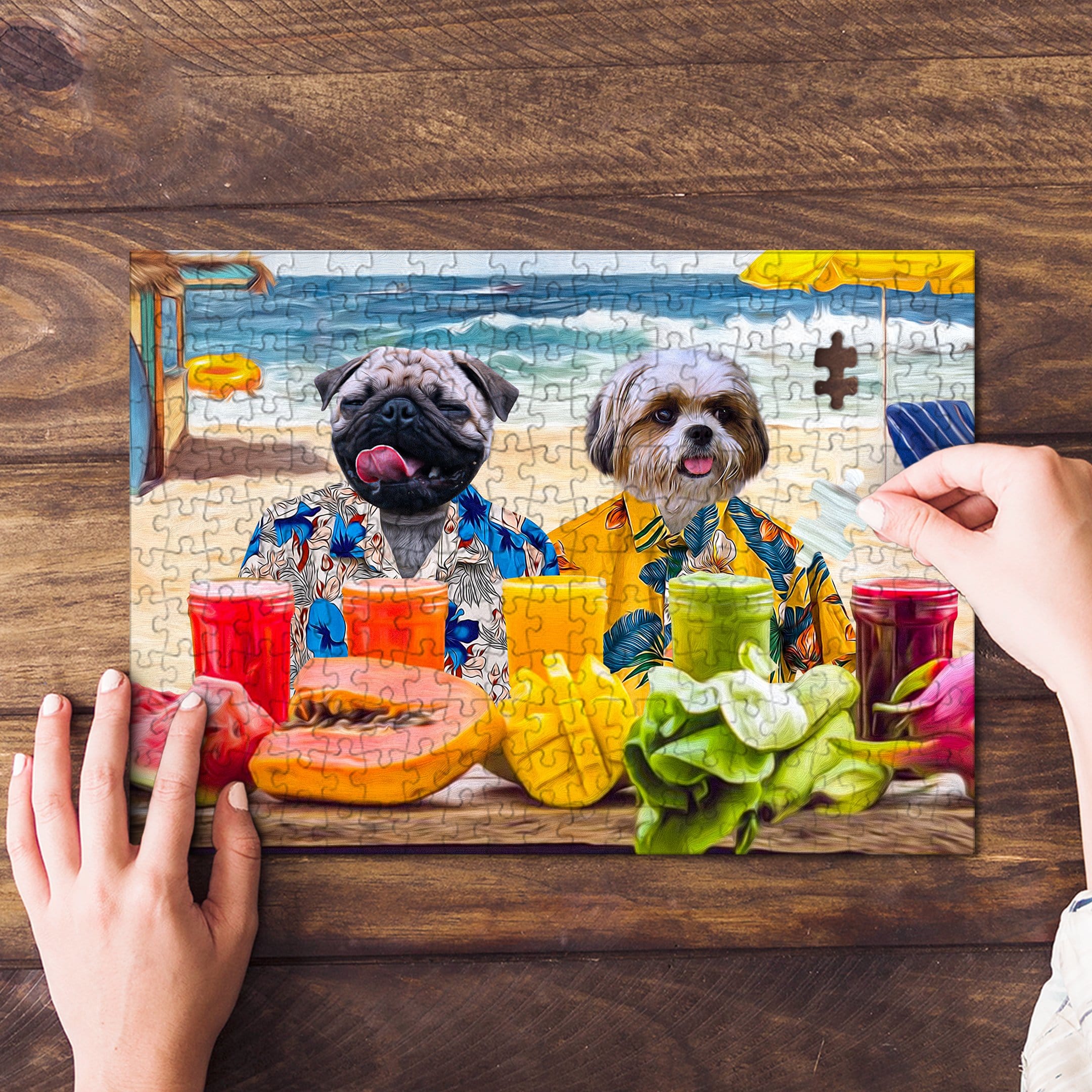 &#39;The Beach Dogs&#39; Personalized 2 Pet Puzzle