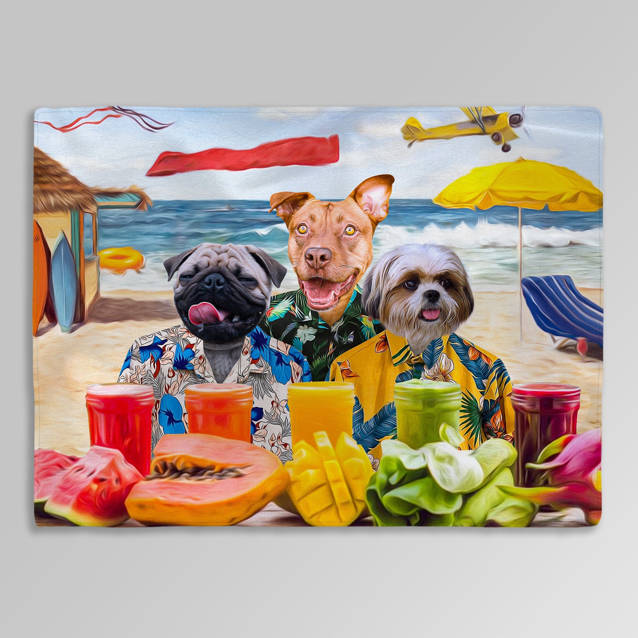 Manta personalizada para 3 mascotas &#39;The Beach Dogs&#39; 