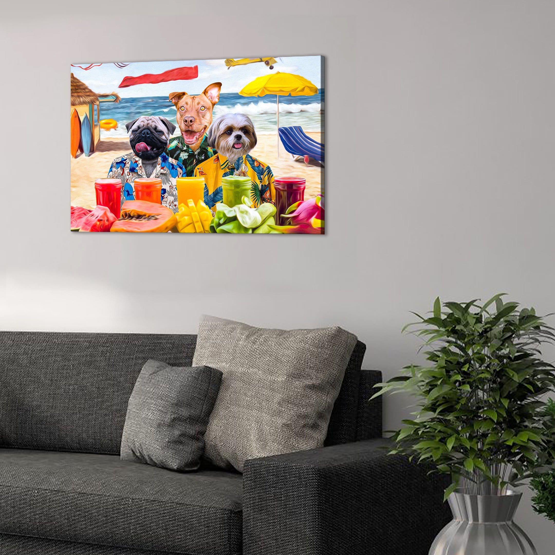 &#39;The Beach Dogs&#39; Personalized 3 Pet Canvas