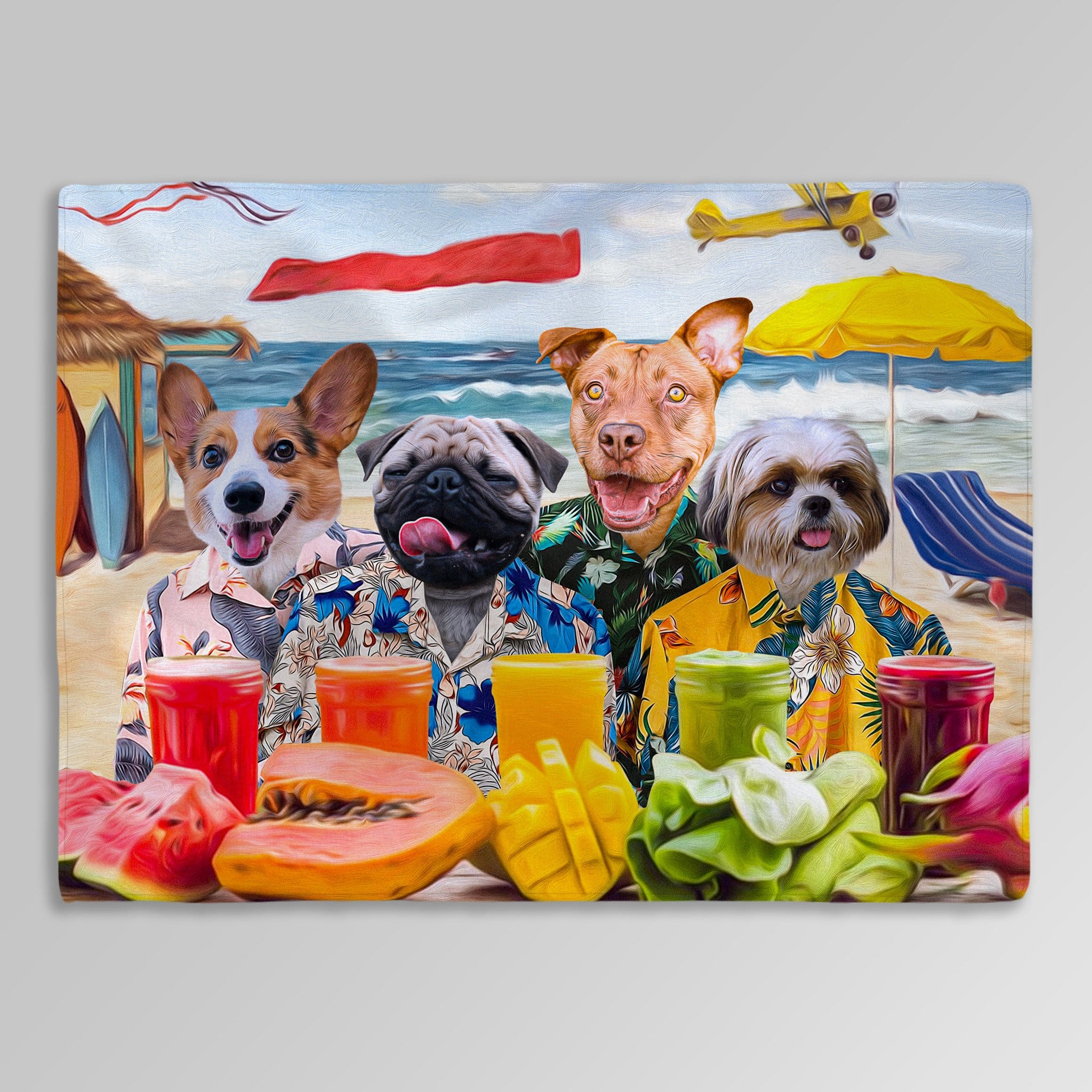 &#39;The Beach Dogs&#39; Personalized 4 Pet Blanket