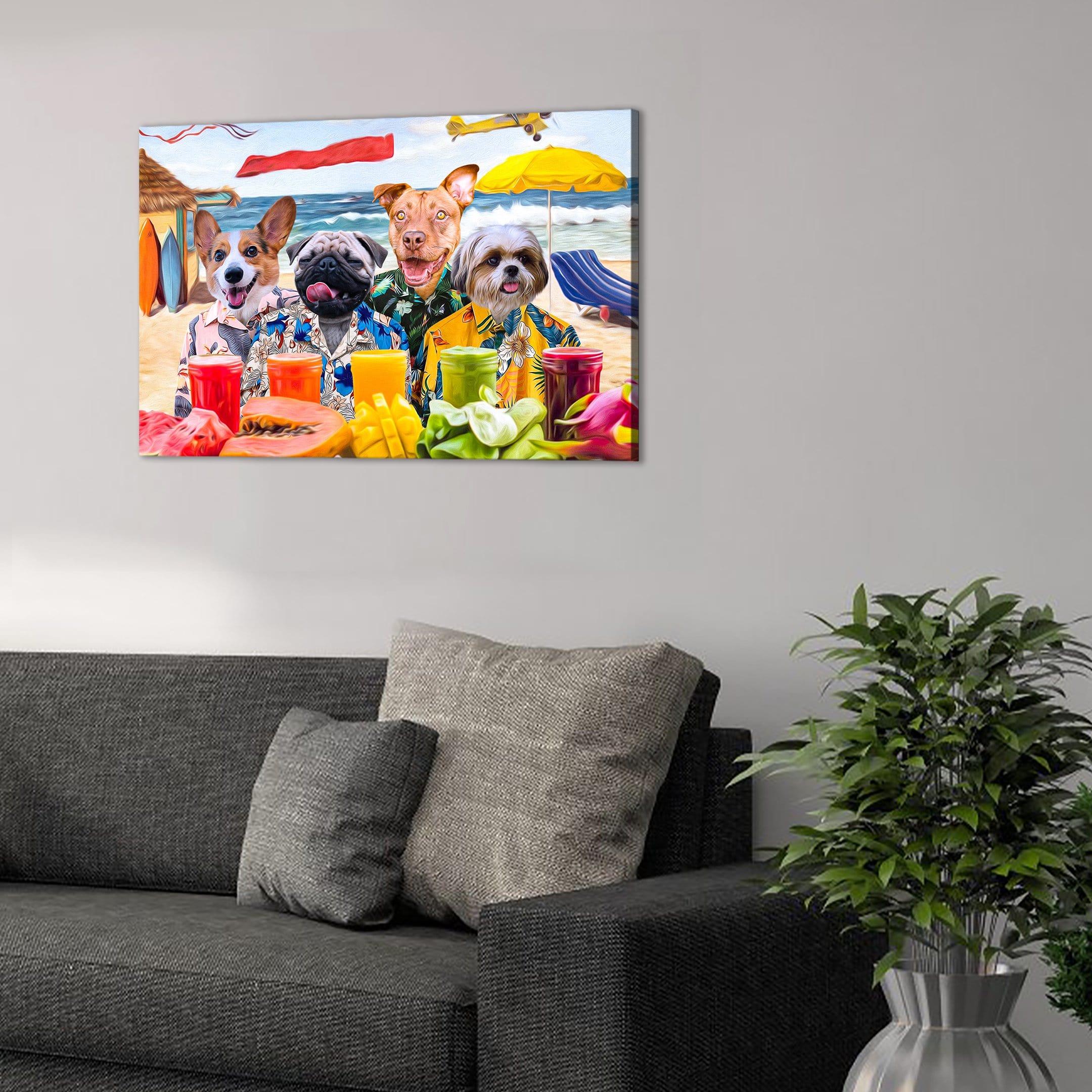&#39;The Beach Dogs&#39; Personalized 4 Pet Canvas