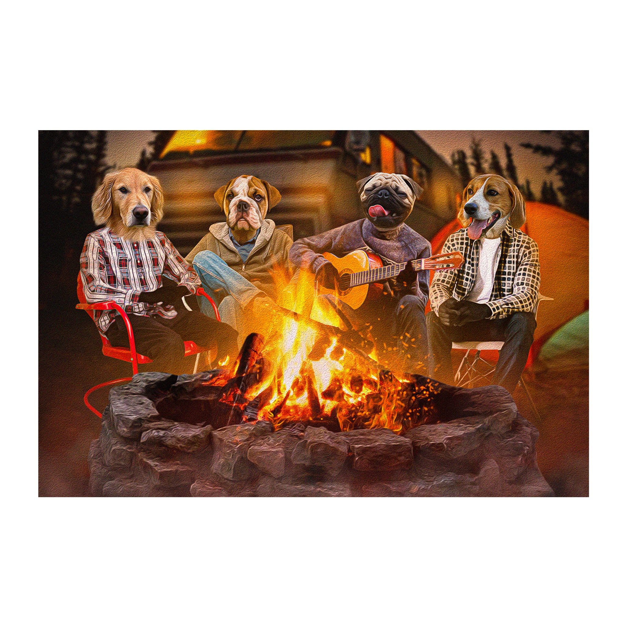 Retrato digital personalizado de 4 mascotas &#39;The Campers&#39;