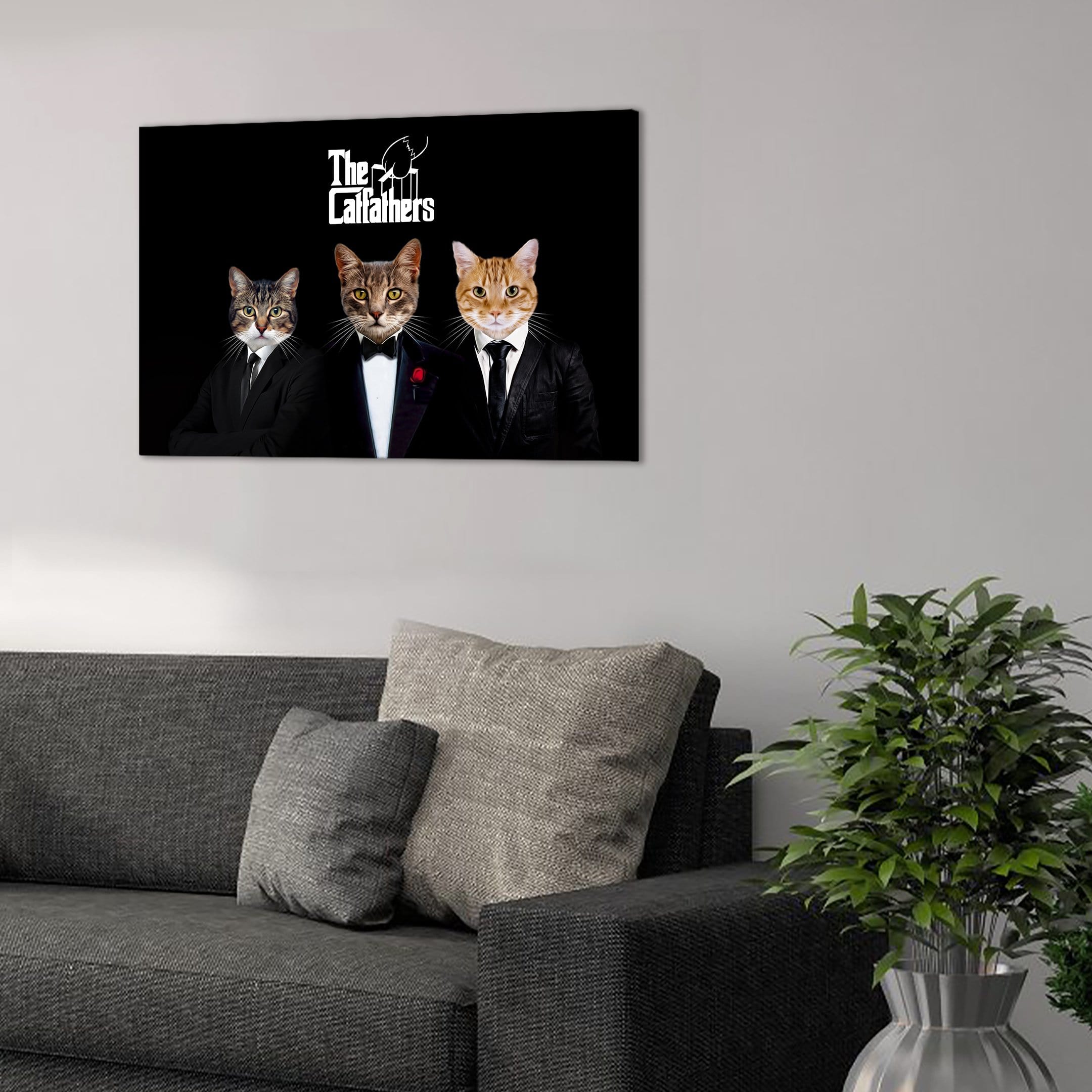 &#39;The Catfathers&#39; Personalized 3 Pet Canvas