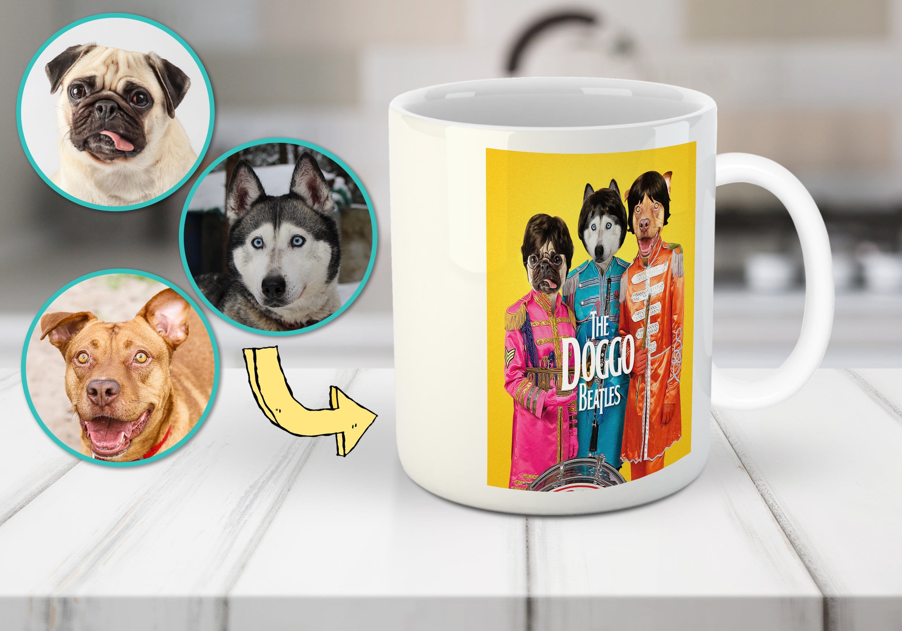 &#39;The Doggo Beatles&#39; Personalized 3 Pet Mug