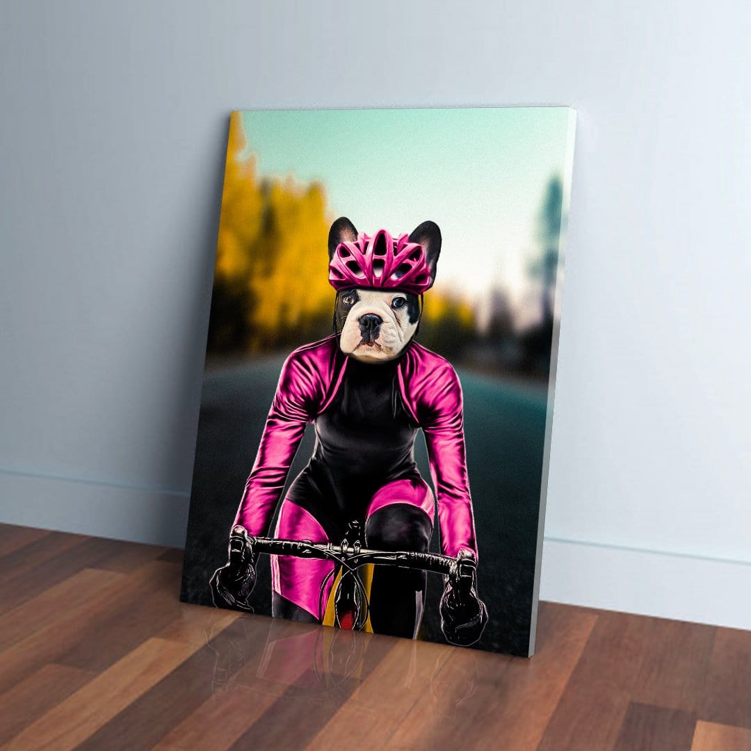 Lienzo personalizado para mascotas &#39;La ciclista femenina&#39;
