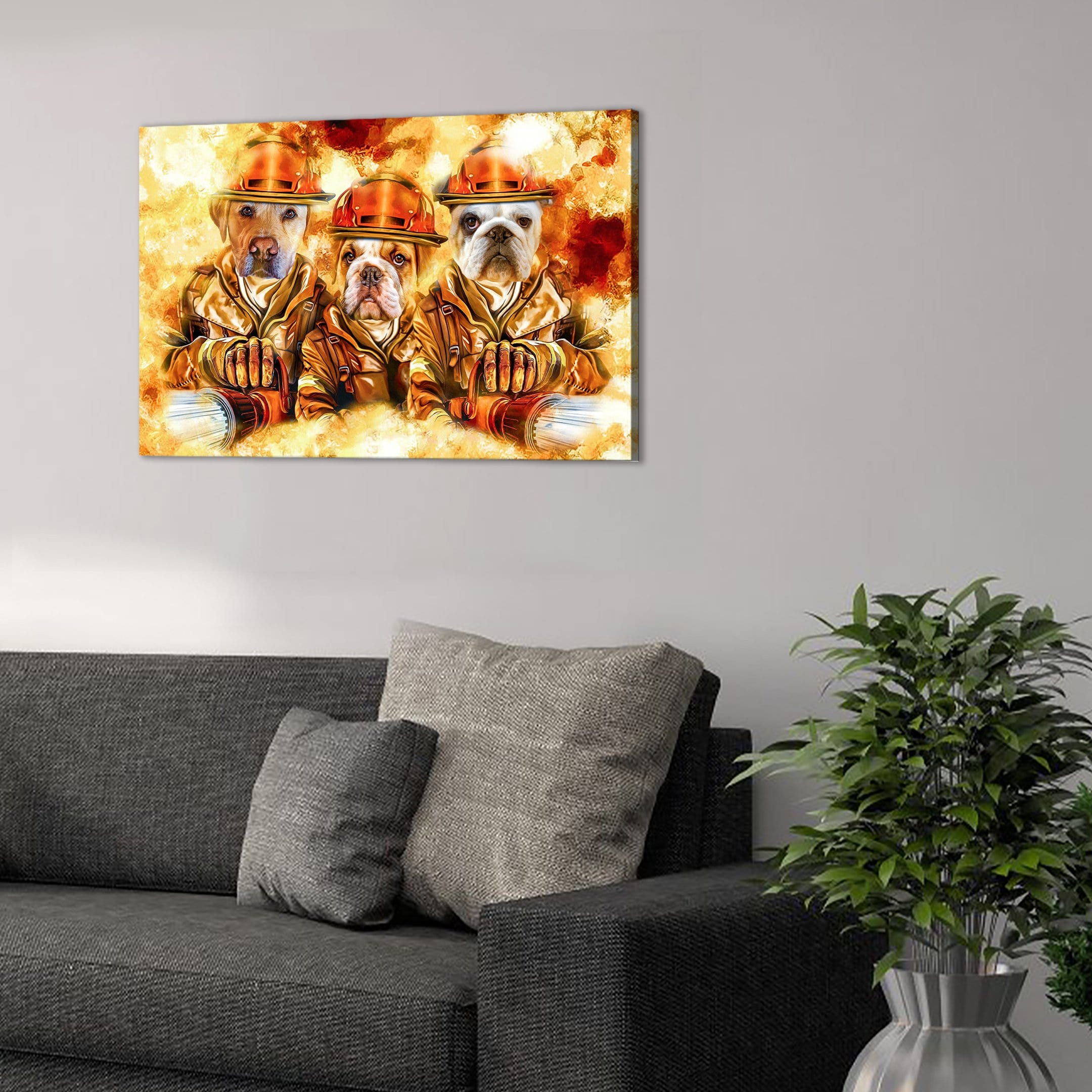 &#39;The Firefighters&#39; Personalized 3 Pet Canvas