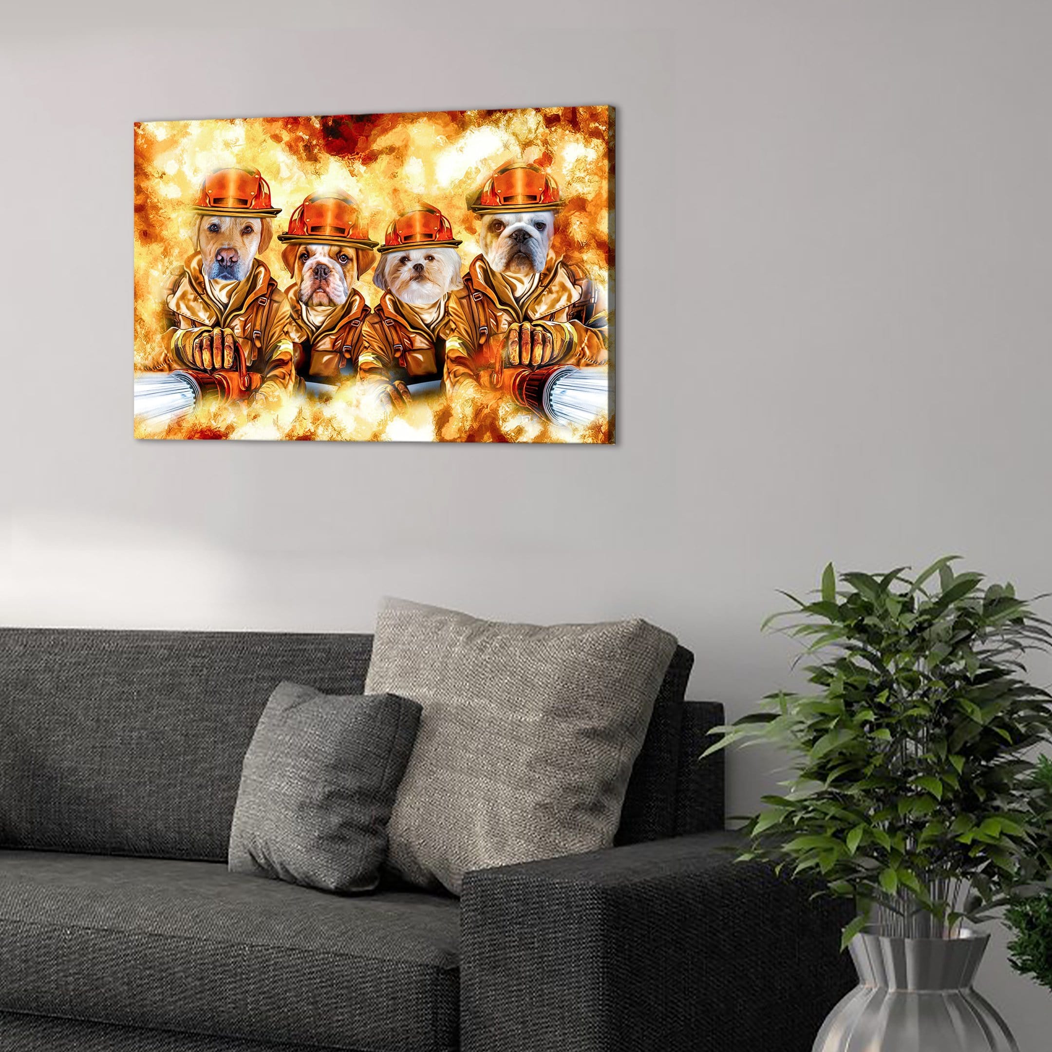 &#39;The Firefighters&#39; Personalized 4 Pet Canvas