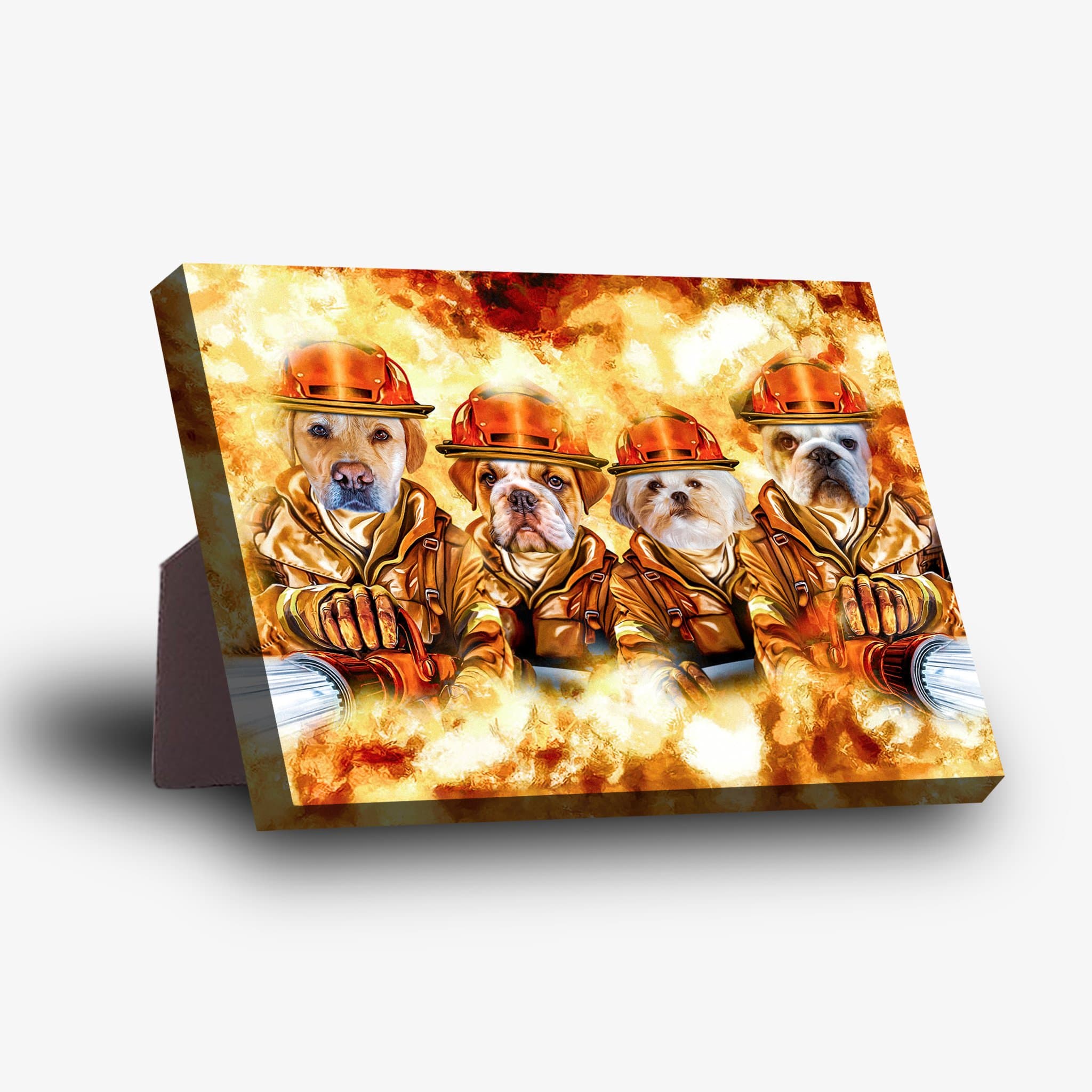 &#39;The Firefighters&#39; Personalized 4 Pet Standing Canvas