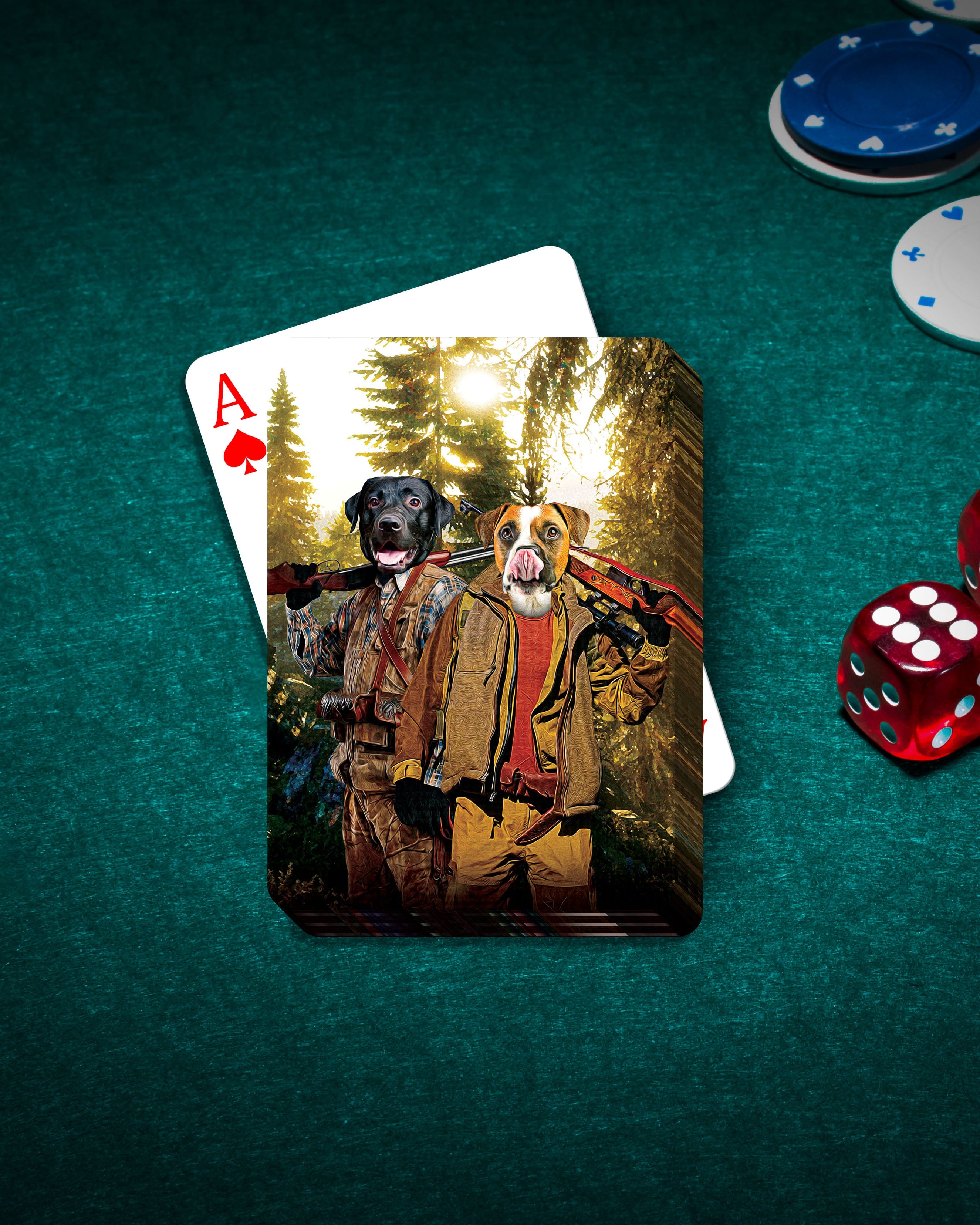 &#39;The Hunters&#39; Personalized 2 Pet Playing Cards
