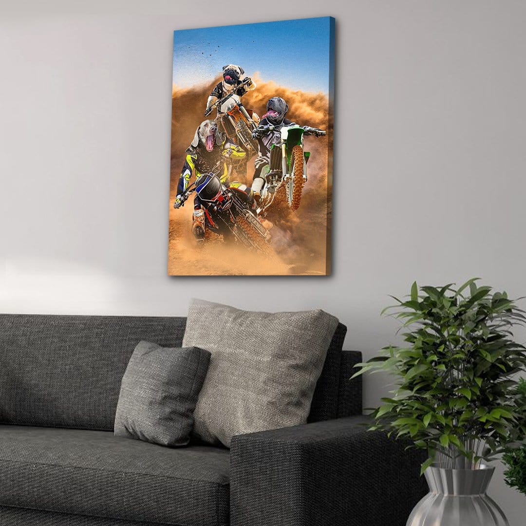 &#39;The Motocross Riders&#39; Personalized 3 Pet Canvas