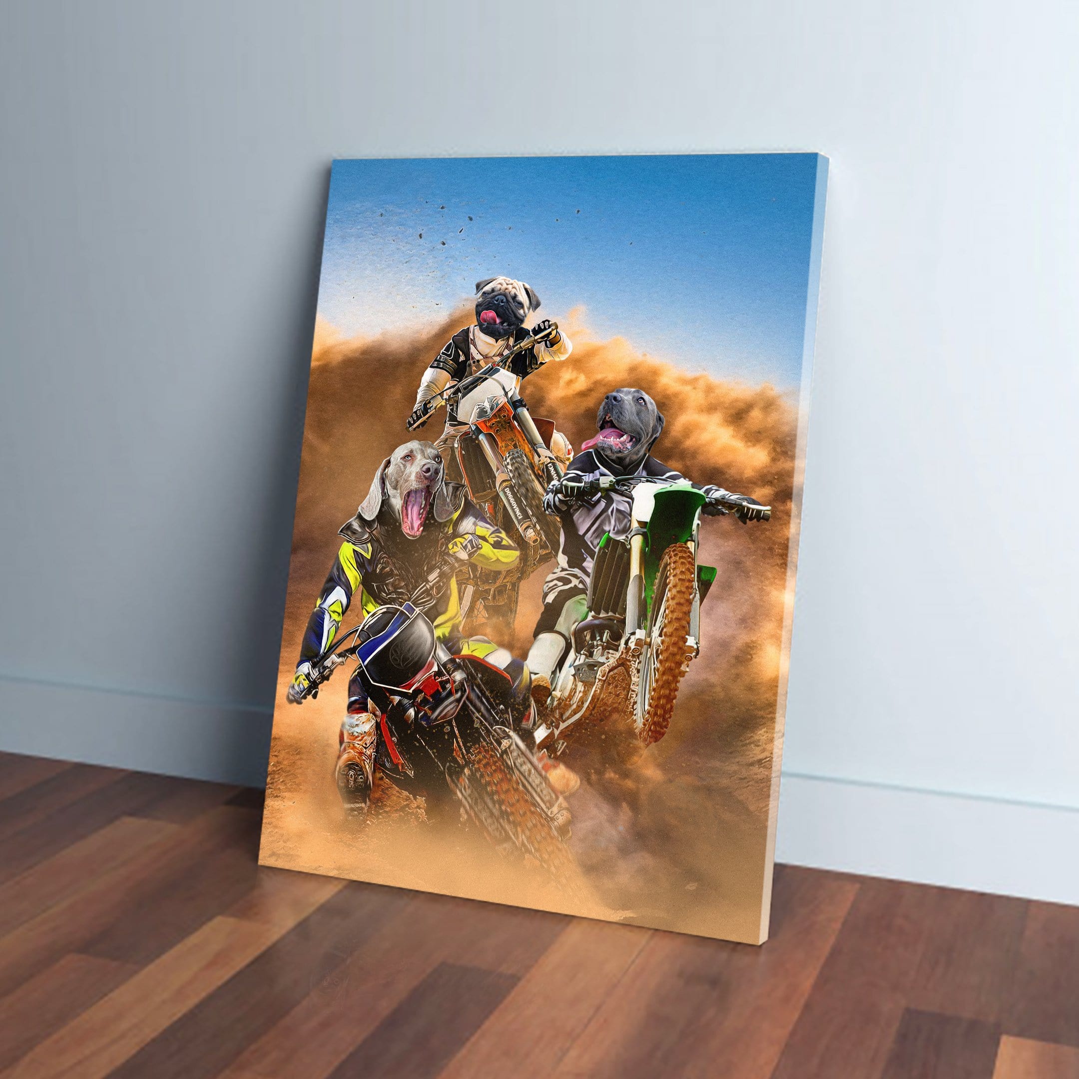 &#39;The Motocross Riders&#39; Personalized 3 Pet Canvas