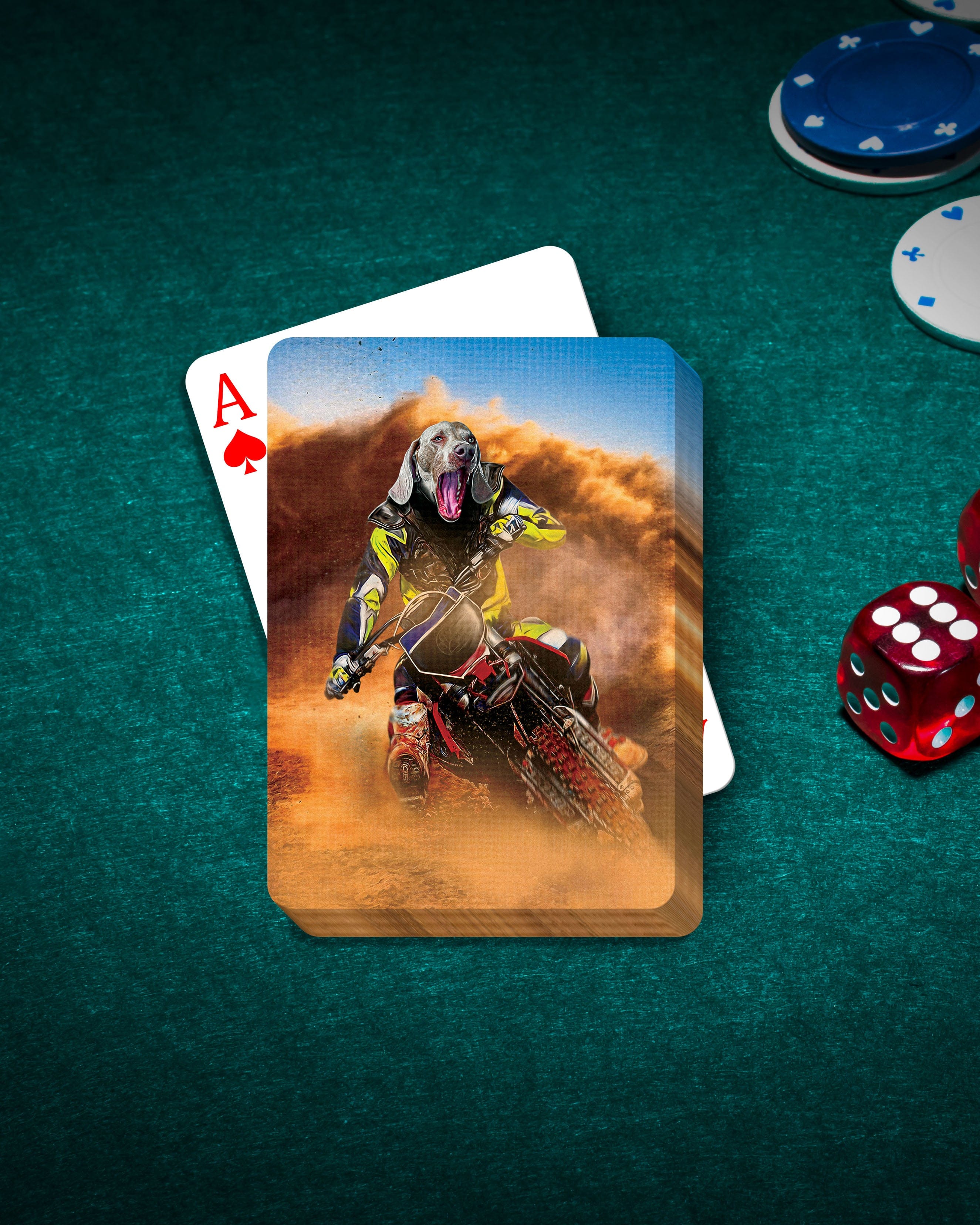 &#39;The Motocross Rider&#39; Personalized Pet Playing Cards