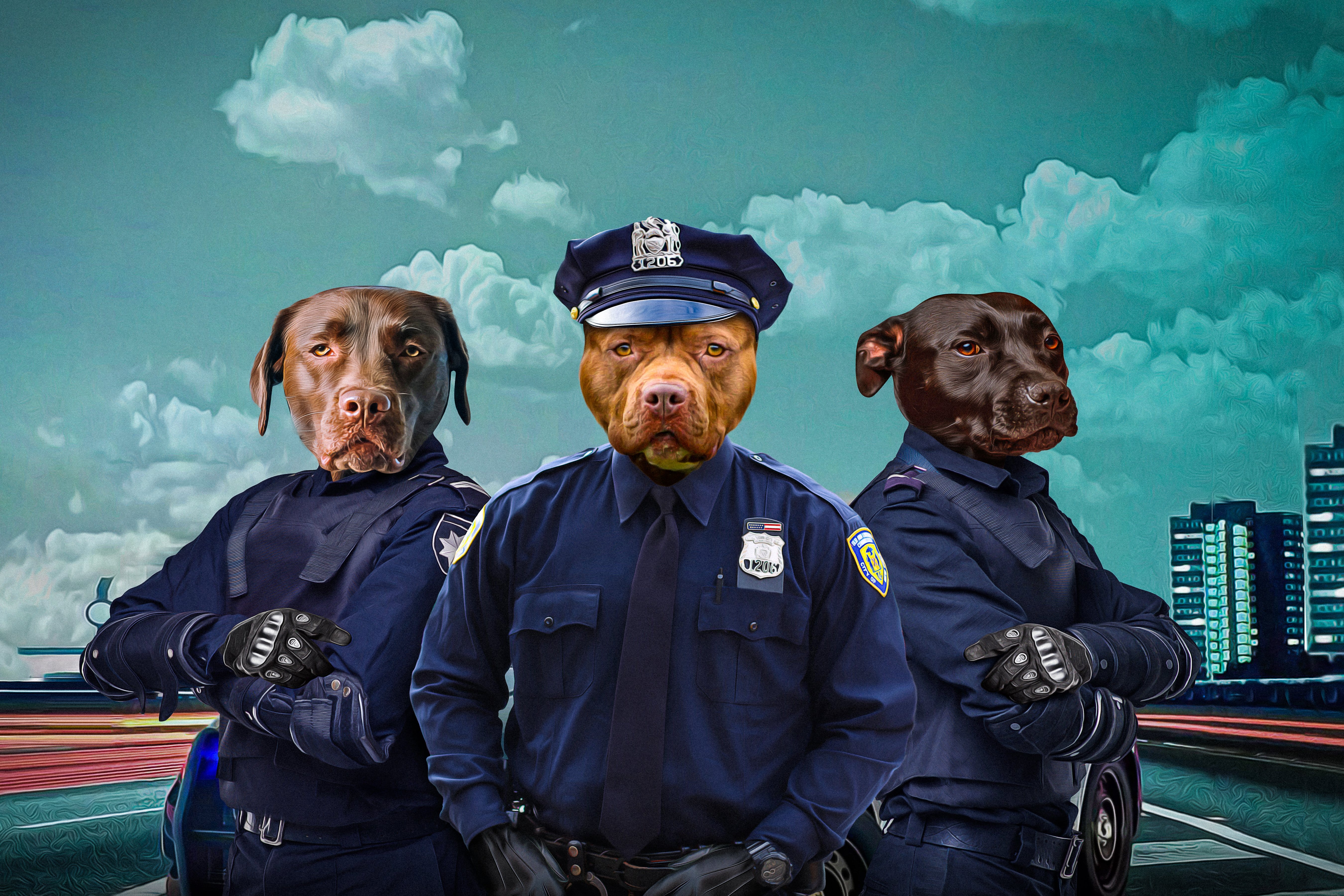 Retrato digital de las 3 mascotas de &#39;Los agentes de policía&#39;