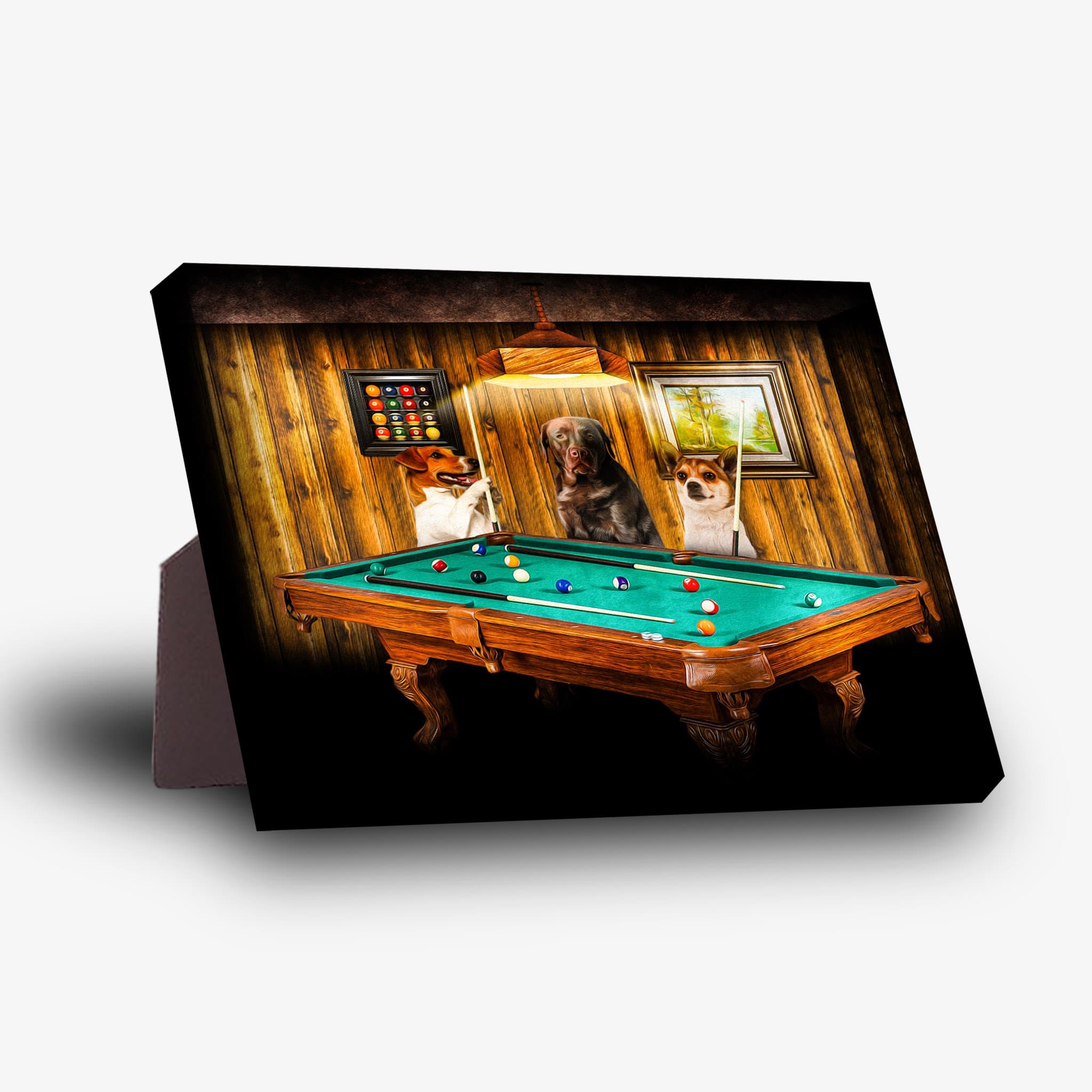 &#39;The Pool Players&#39; Personalized 3 Pet Standing Canvas