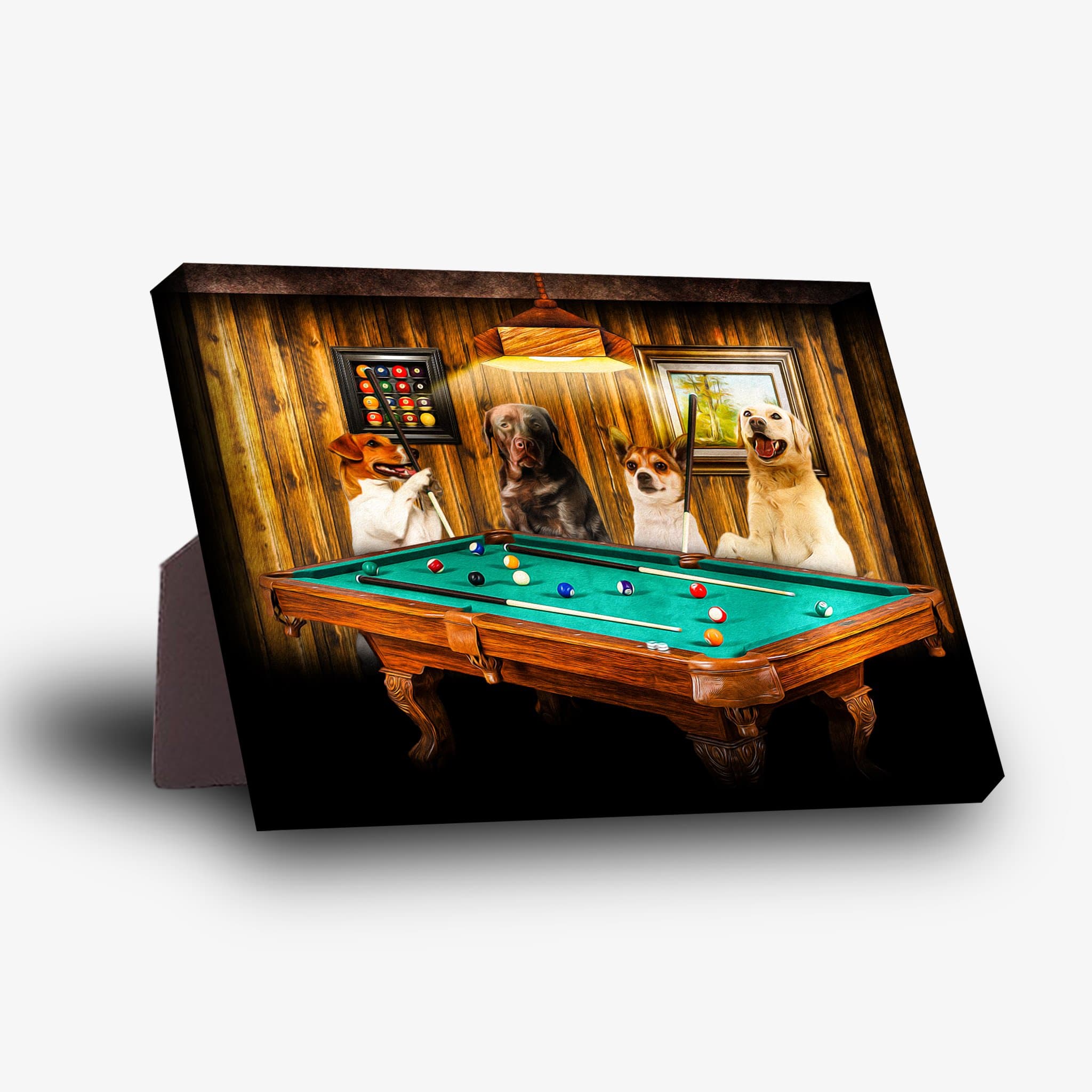 &#39;The Pool Players&#39; Personalized 4 Pet Standing Canvas