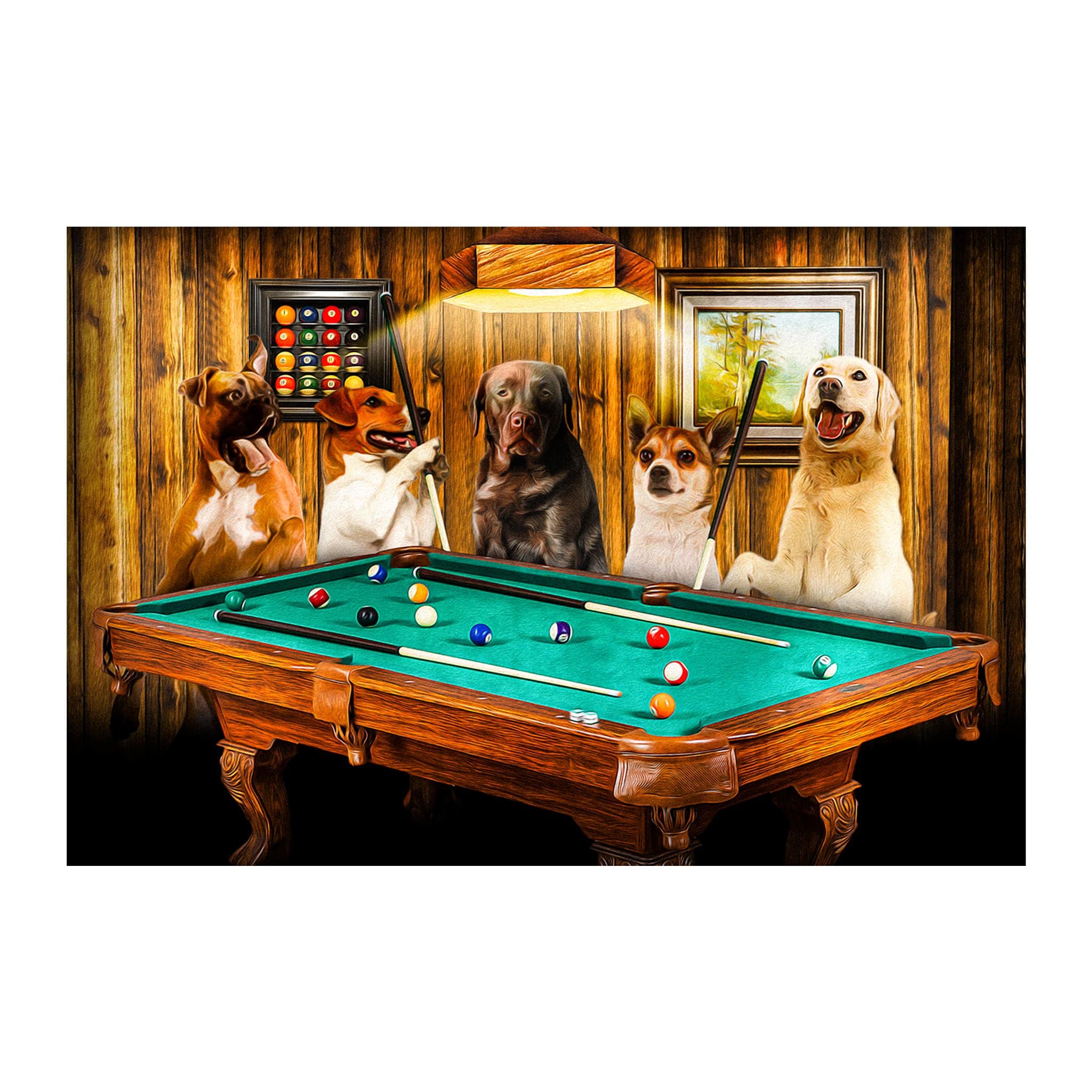 &#39;The Pool Players&#39; Personalized 5 Pet Digital Portrait