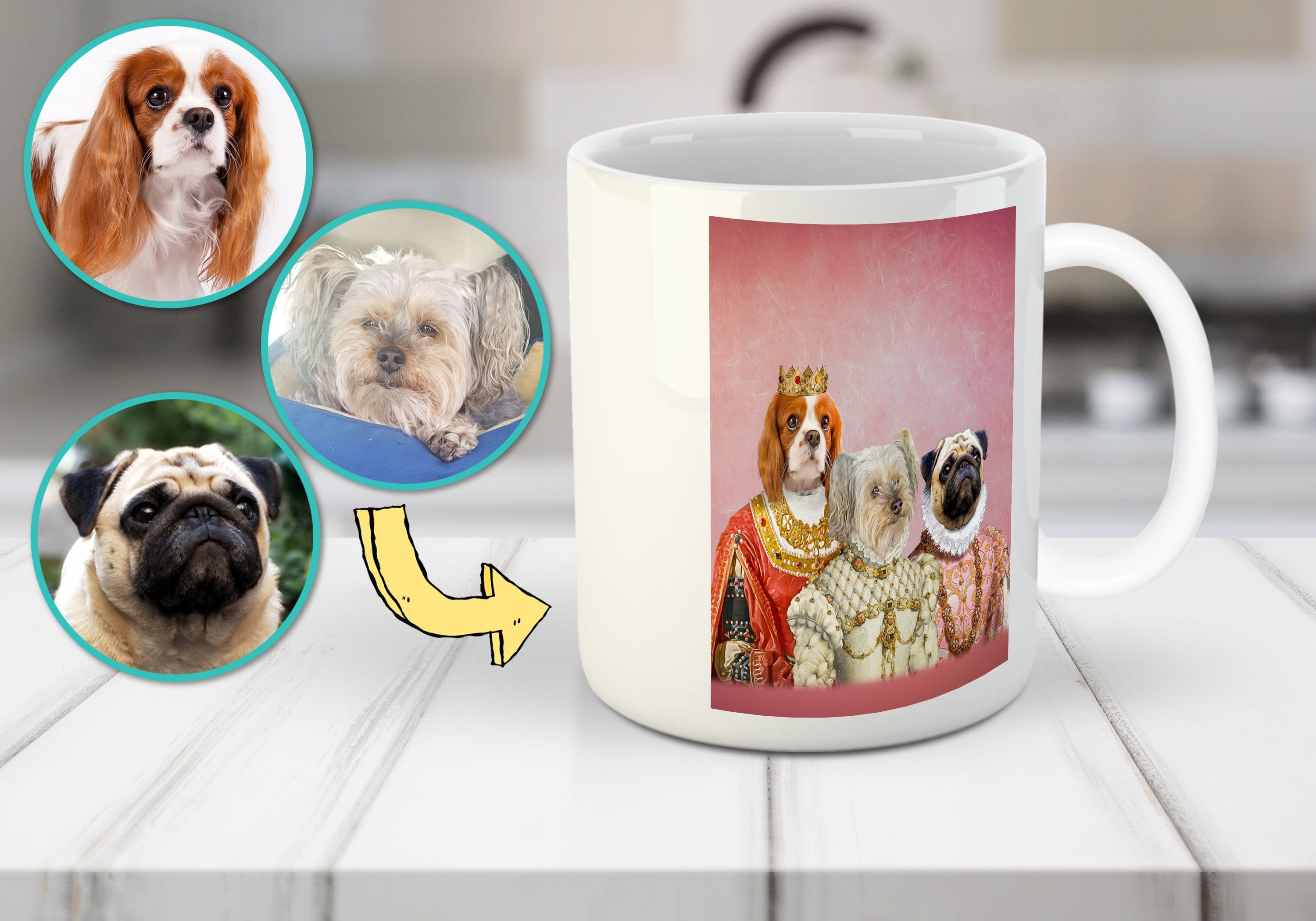 Taza personalizada con 3 mascotas &#39;The Royal Ladies&#39;