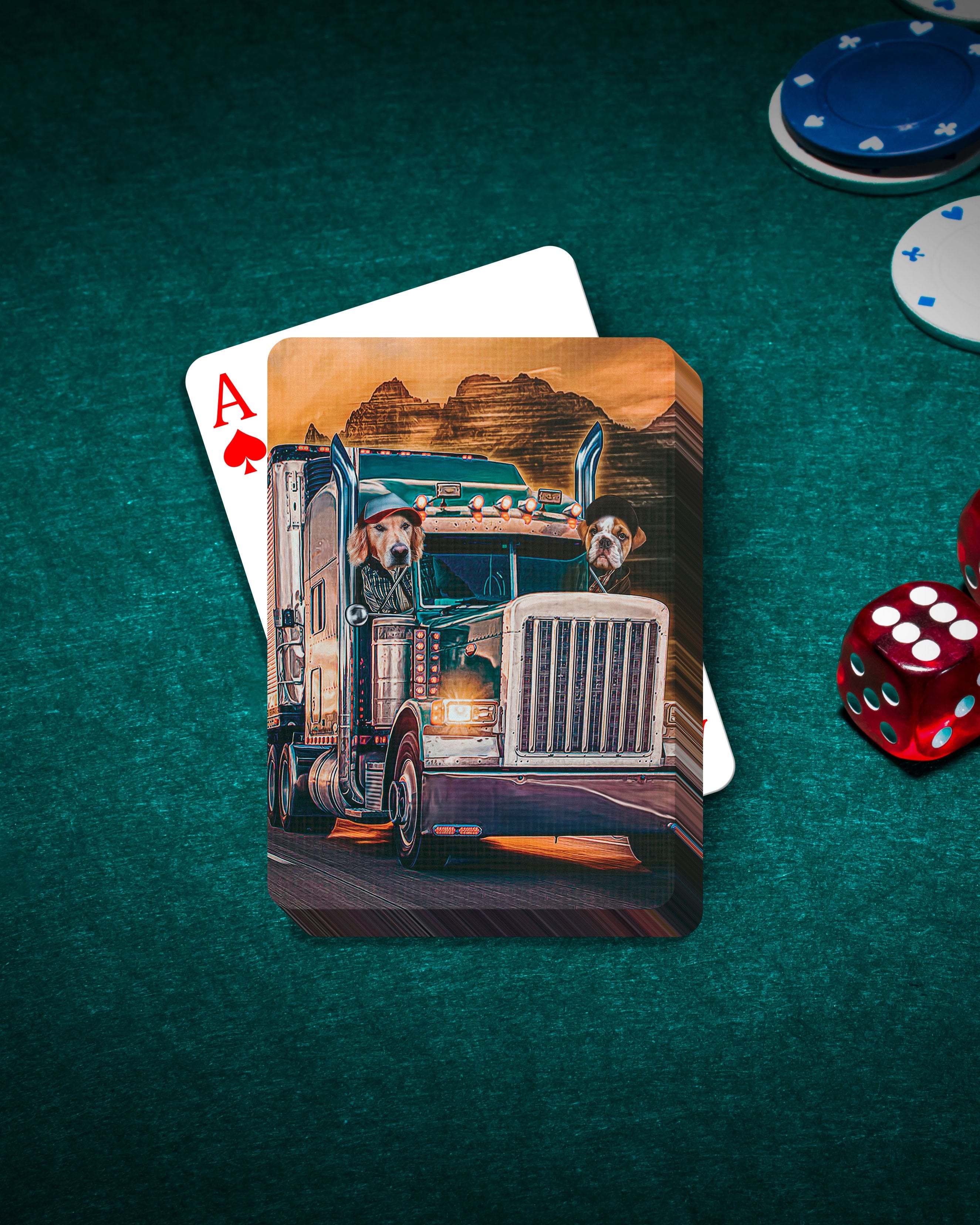 &#39;The Truckers&#39; Personalized 2 Pet Playing Cards