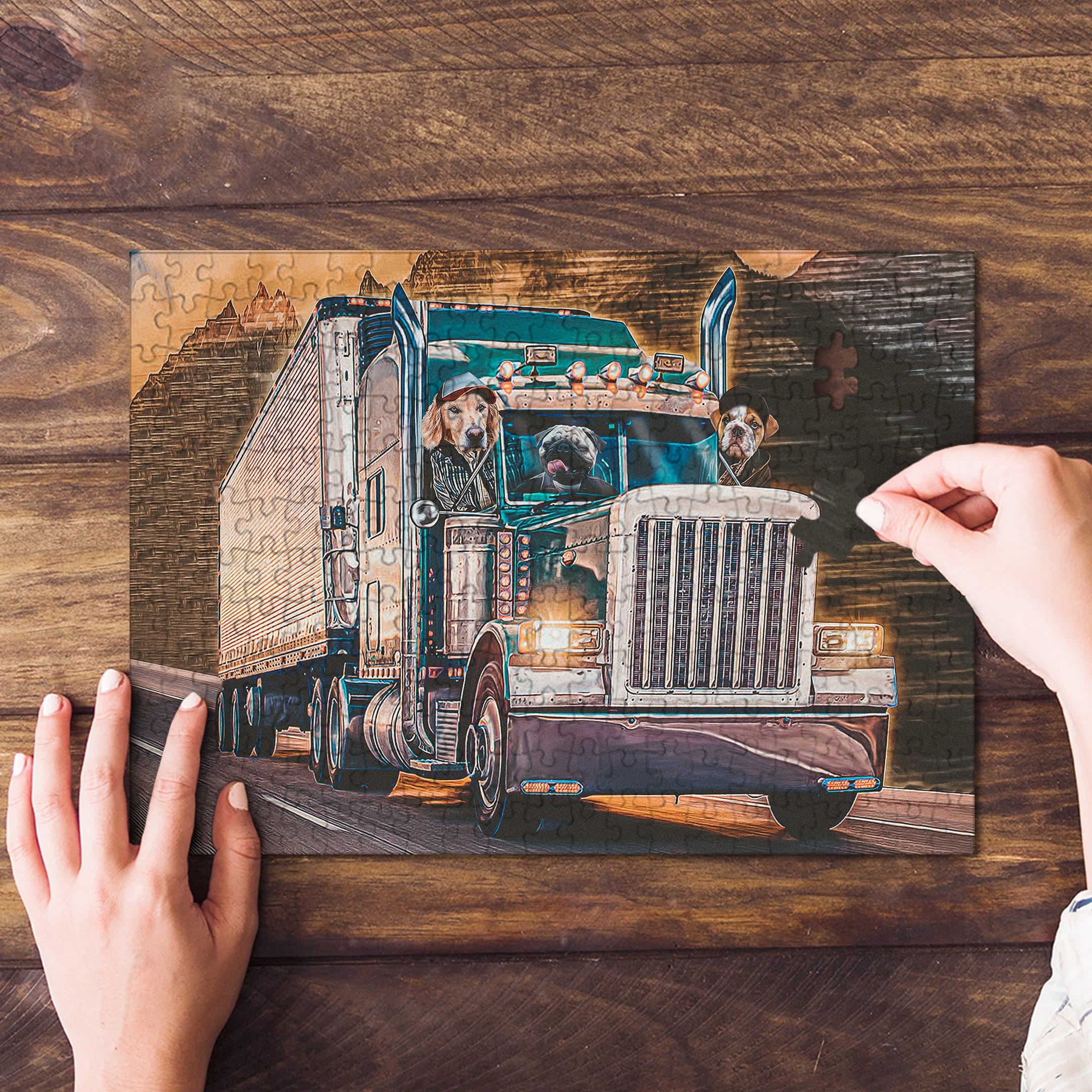 &#39;The Truckers&#39; Personalized 3 Pet Puzzle