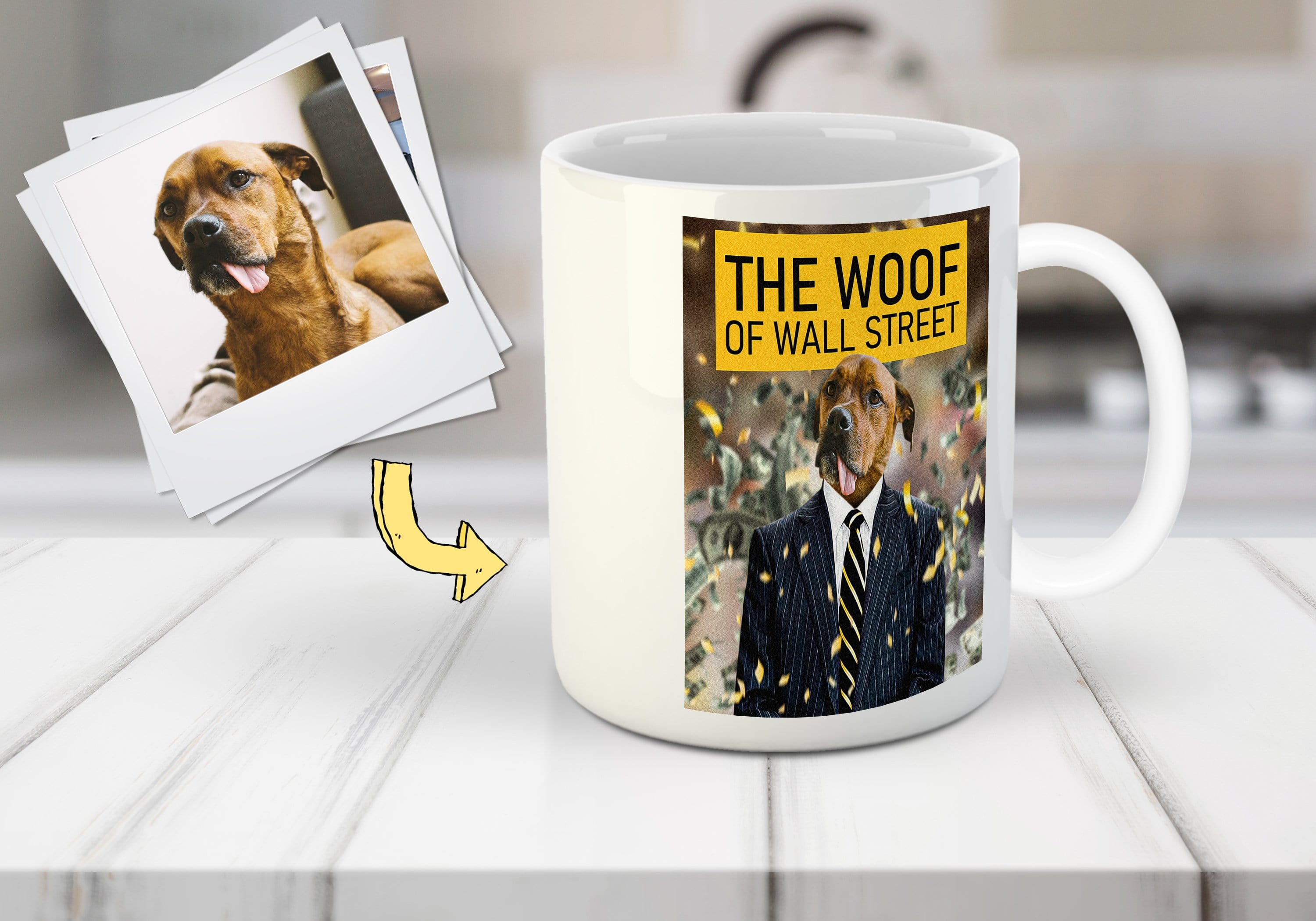 &#39;The Woof of Wall Street&#39; Personalized Pet Mug