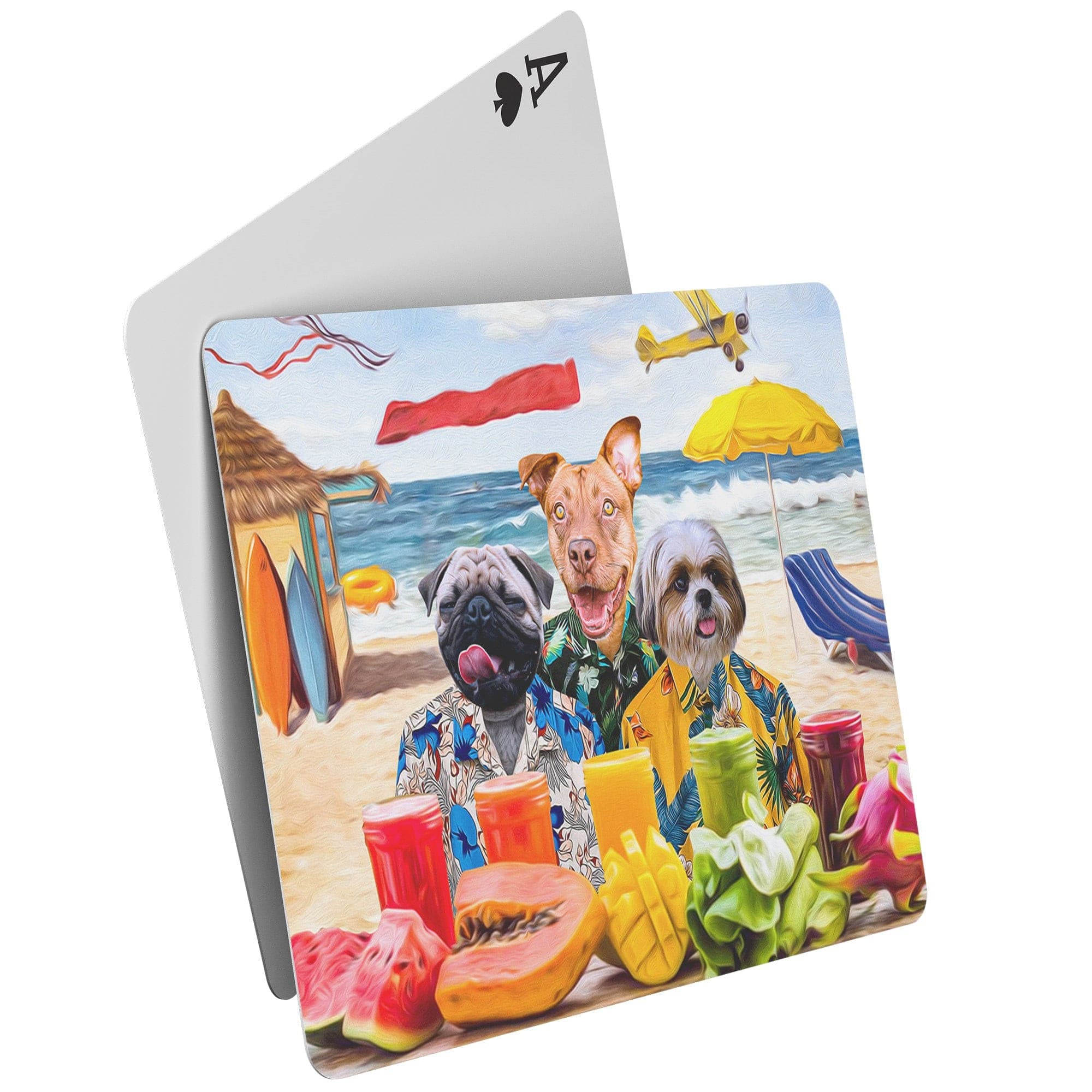 &#39;The Beach Dogs&#39; Personalized 3 Pet Playing Cards