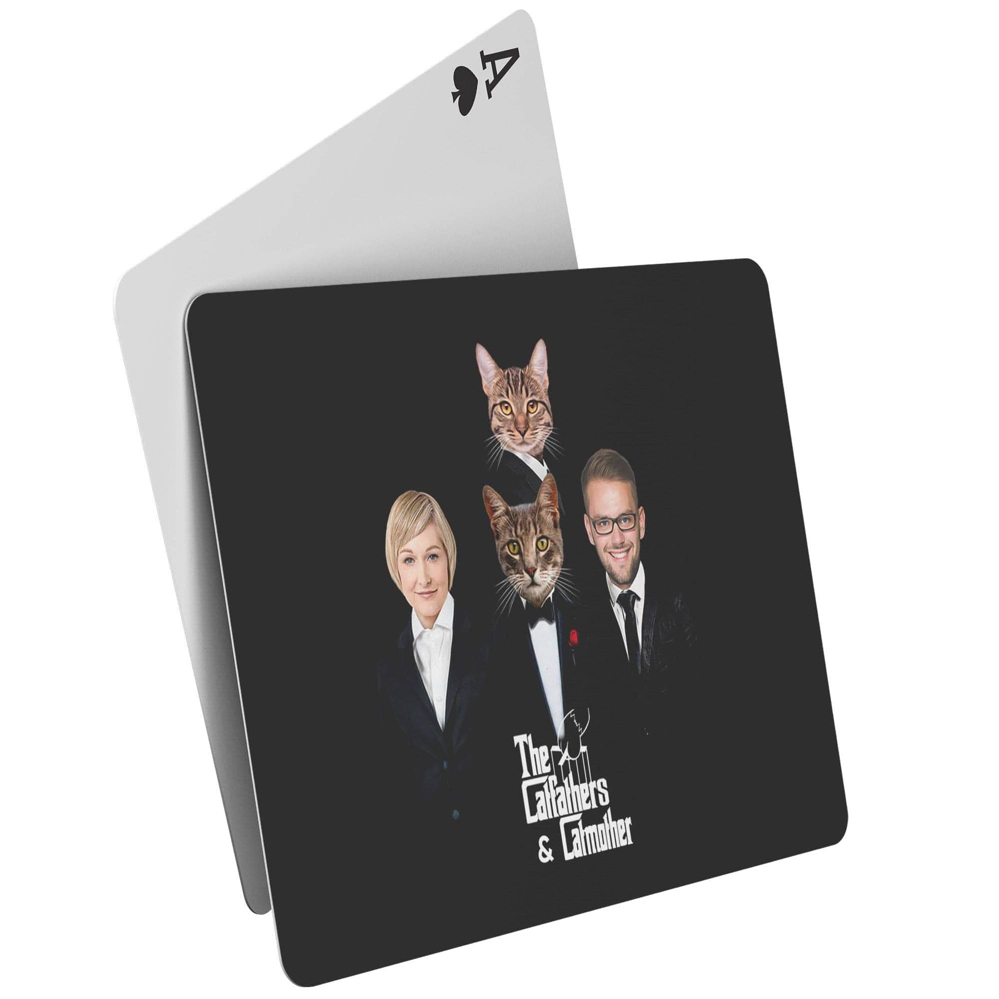 &#39;The Catfathers &amp; Catmother&#39; Personalized 4 Pet Playing Cards