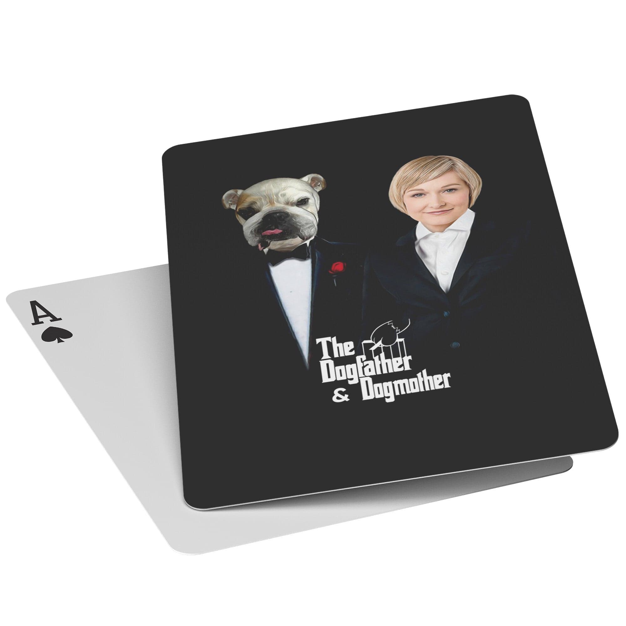&#39;The Dogfather &amp; Dogmother&#39; Personalized 2 Pet Playing Cards