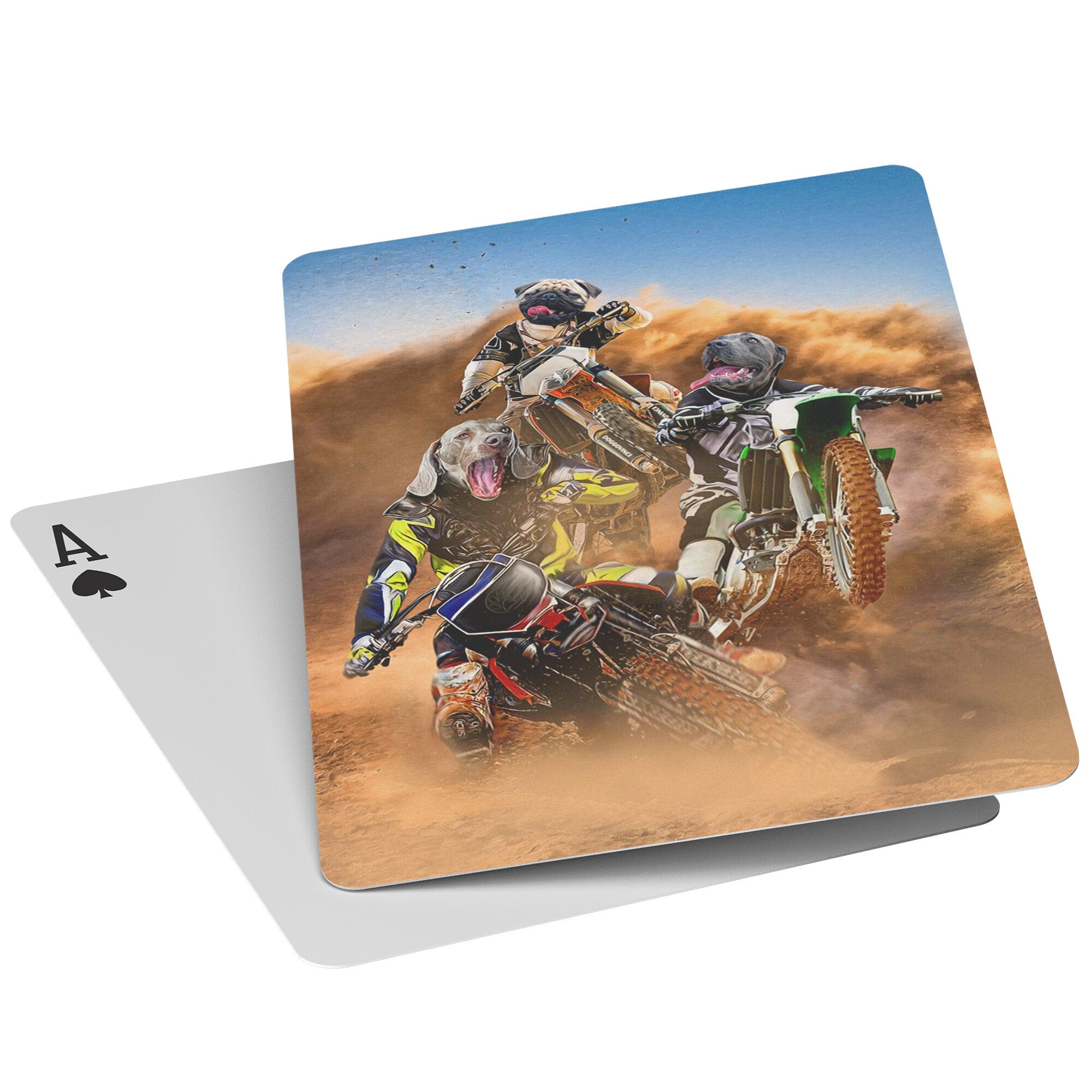 &#39;The Motocross Riders&#39; Personalized 3 Pet Playing Cards