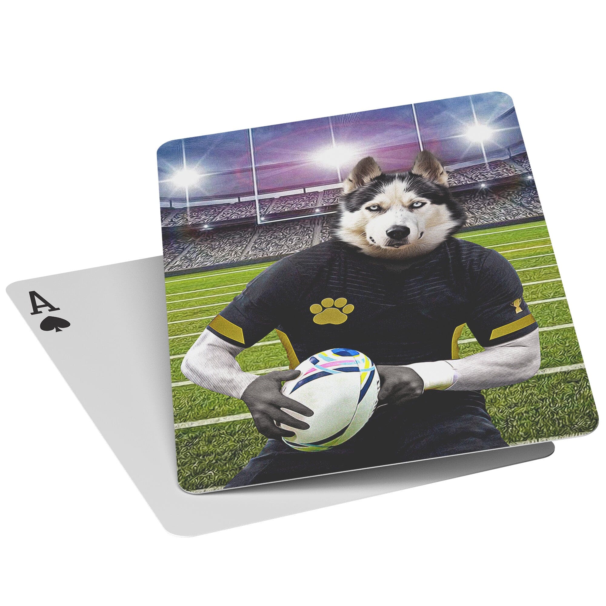 &#39;The Rugby Player&#39; Personalized Pet Playing Cards