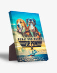 Personalizable 'Top Paw' standing canvas featuring two dogs in pilot outfits with a jet.