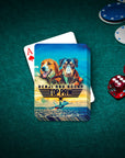 Personalized 'Top Paw' playing cards featuring two dogs in pilot uniforms, on a green poker table.
