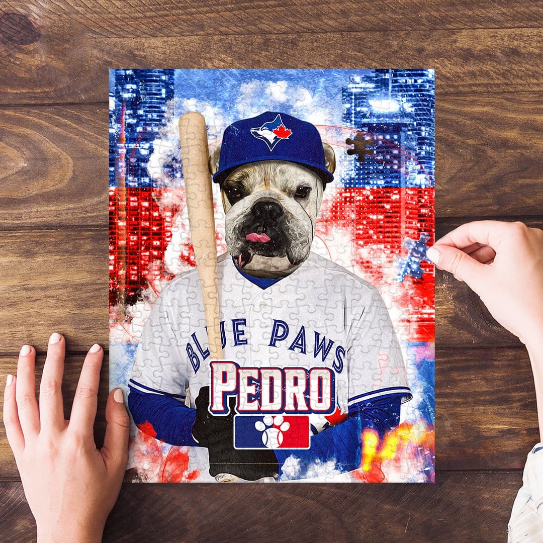 Personalized Toronto Blue Doggs baseball pet puzzle featuring a bulldog in uniform.