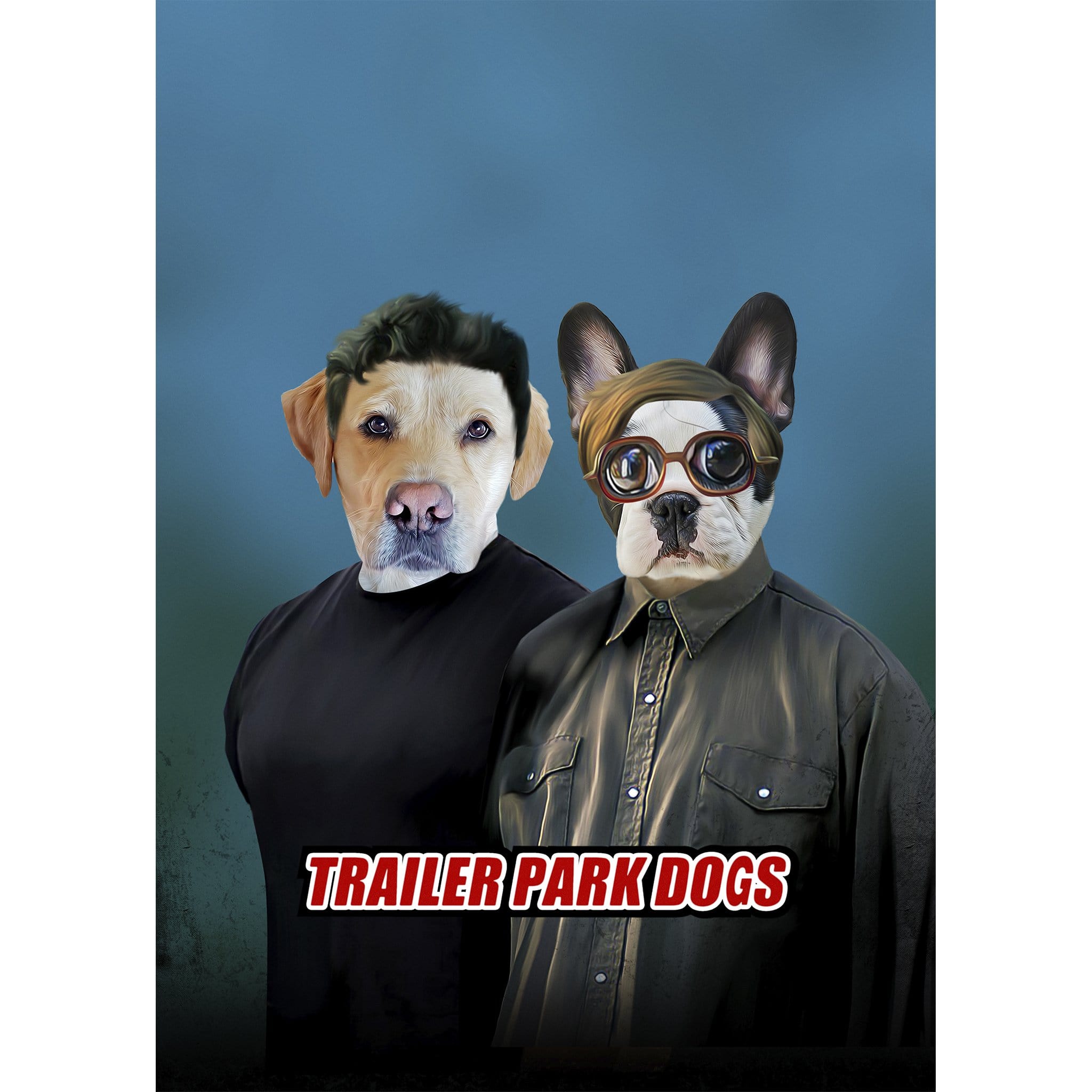 Custom digital portrait of two dogs dressed as Trailer Park Dogs characters.
