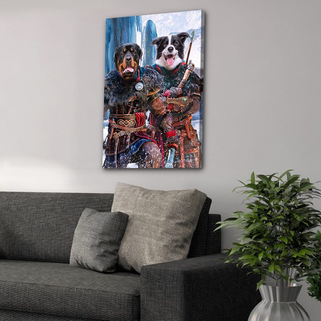&#39;The Viking Warriors&#39; Personalized 2 Pet Canvas