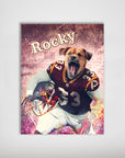 Personalized 'Washington Doggos' pet poster featuring a dog in a burgundy football uniform, holding a helmet.