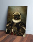 Personalized 'William Dogspeare' canvas featuring a pug in a historical black and gold costume.