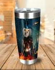 Personalized 7" stainless steel tumbler with a custom dog portrait in a superhero costume.