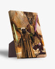 Personalized 'Yodogg & Jedi-Doggo' standing canvas featuring two pets as Star Wars characters with lightsabers.